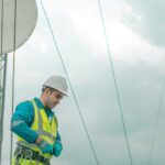 Installations - Worker Walking near Satellites