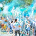 Festivals - People Throwing Blue Powder at Daytime